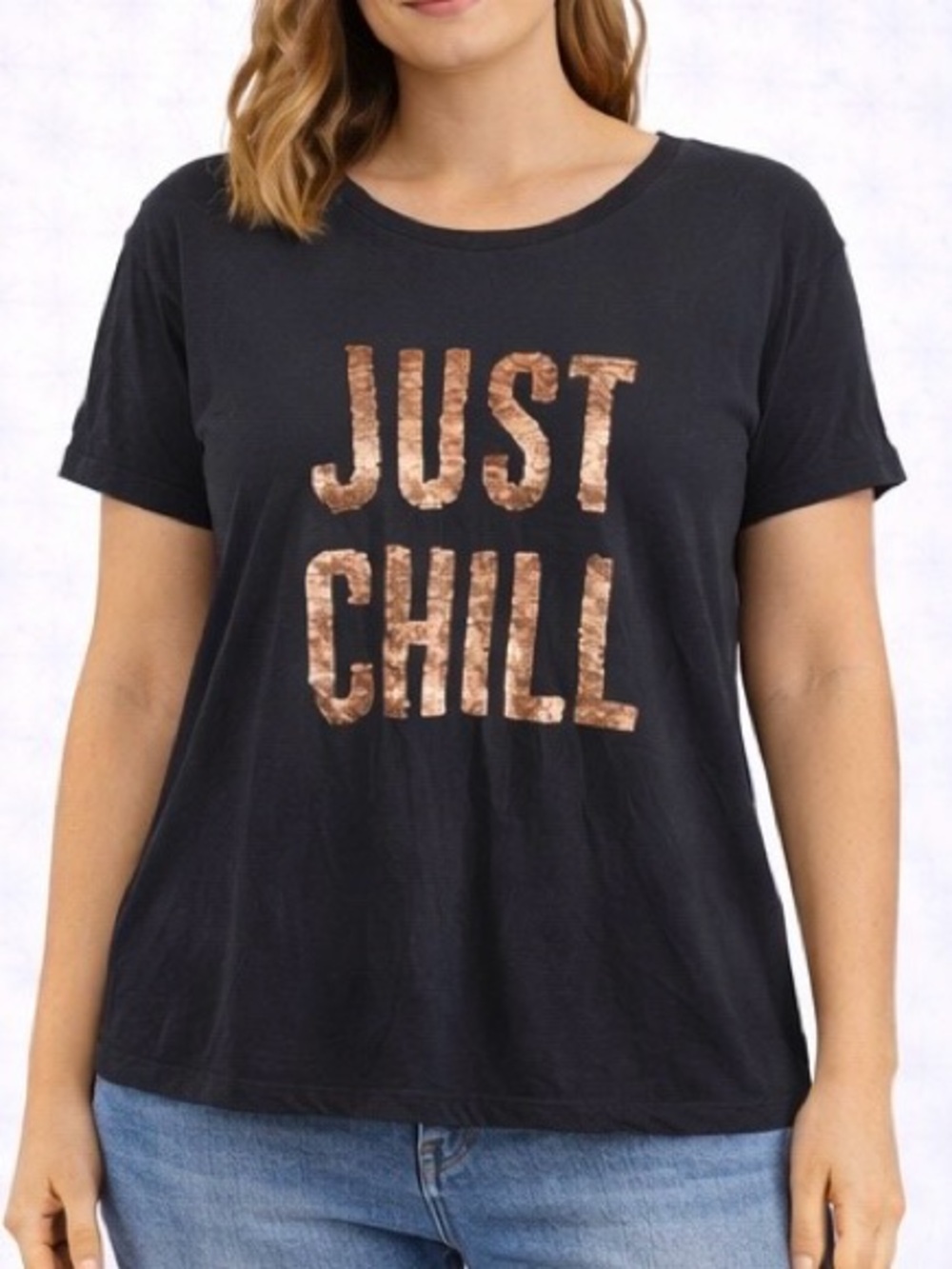Forever 21 Women’s Black Top with Copper Sequin Design - Size Large